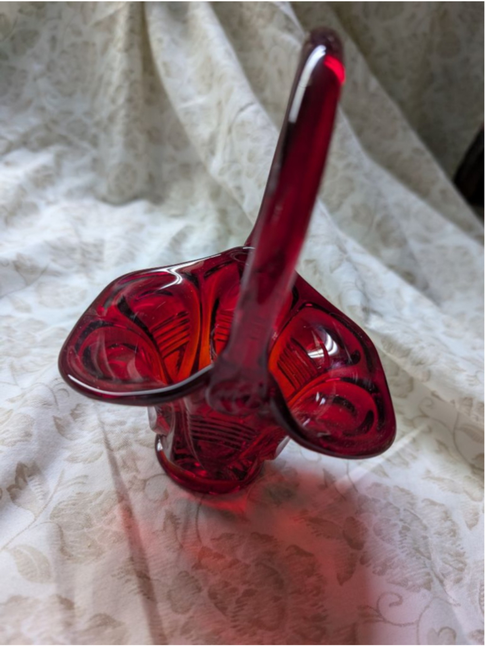 Vintage Fenton Red Glass Basket Vase